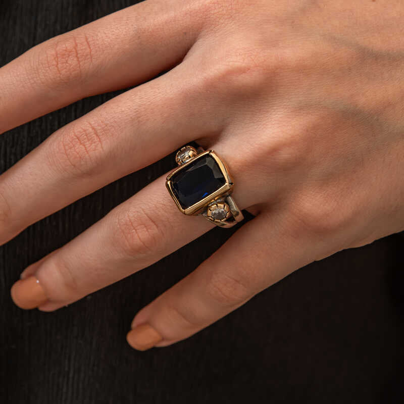 Dark Navy Zircon Stone Authentic Women's Silver Ring