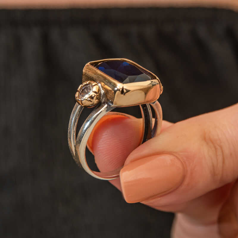 Dark Navy Zircon Stone Authentic Women's Silver Ring