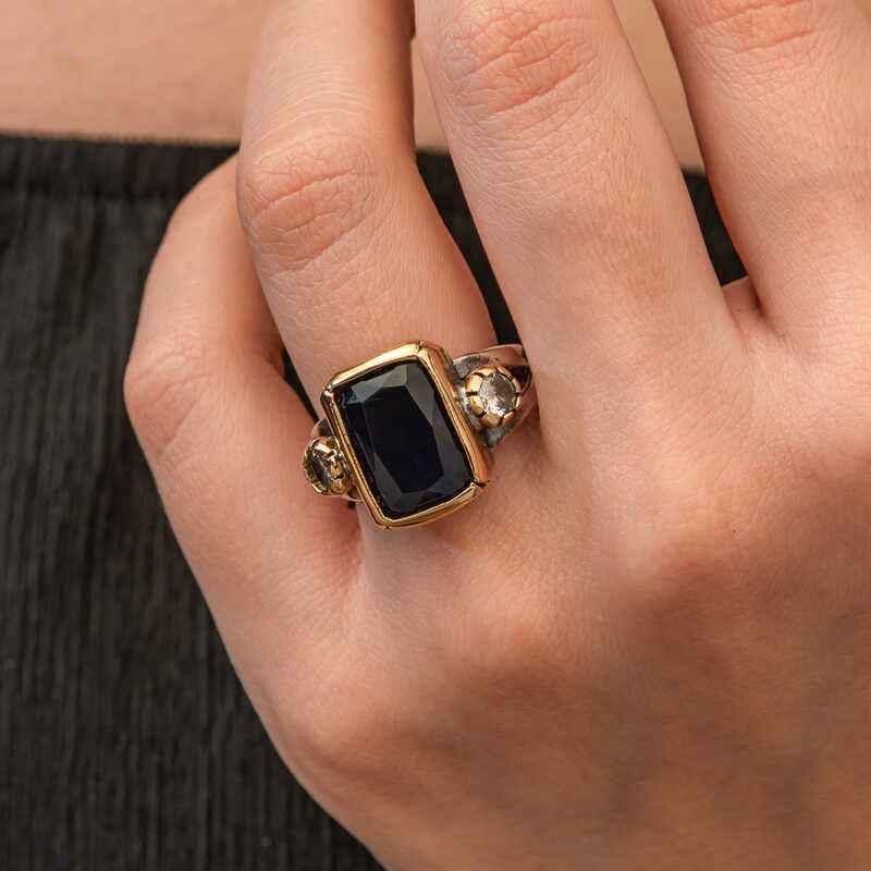 Dark Navy Zircon Stone Authentic Women's Silver Ring