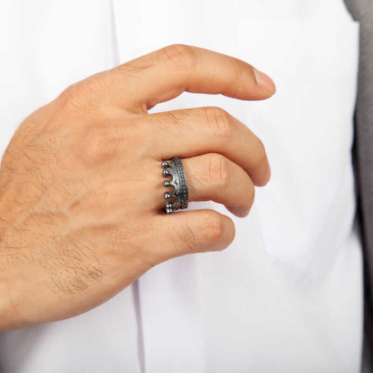Bague en argent pour homme avec couronne du roi