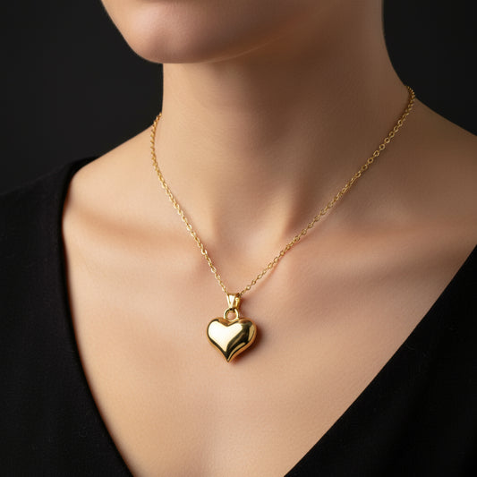 Kleine 3D-Goldherz-Damen-Silberkette