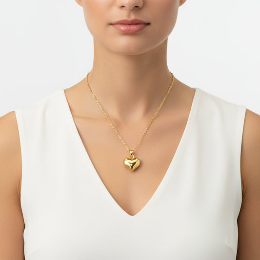 Kleine 3D-Goldherz-Damen-Silberkette