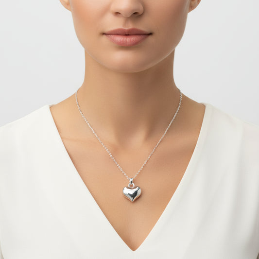 Kleine 3D-Herz-Silberkette für Damen