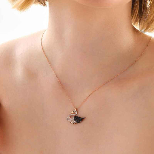 Rose Plated Swan Women's Silver Necklace