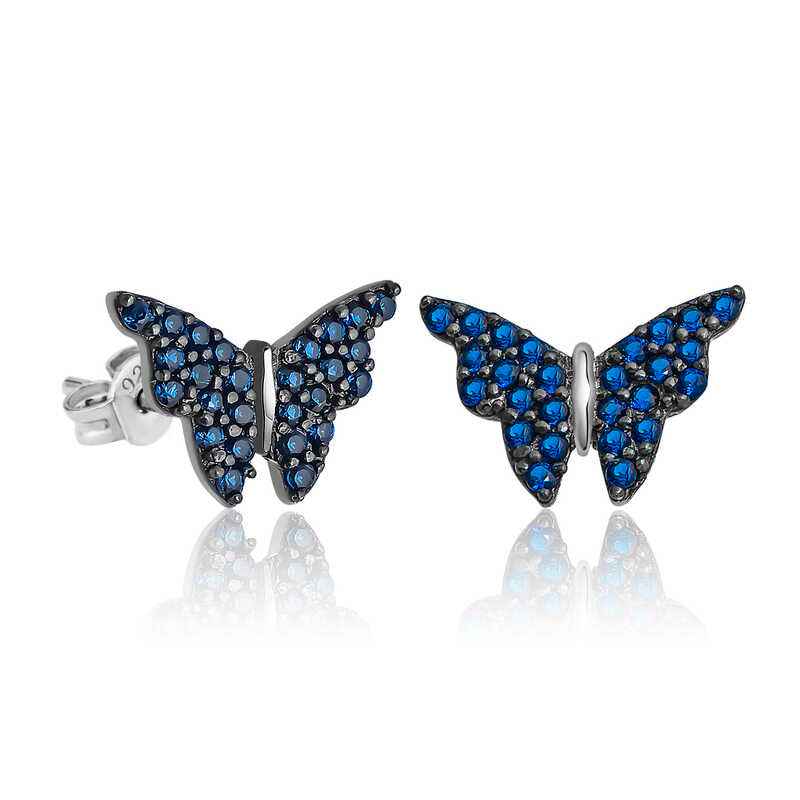 Navy Blue Butterfly Silver Earrings