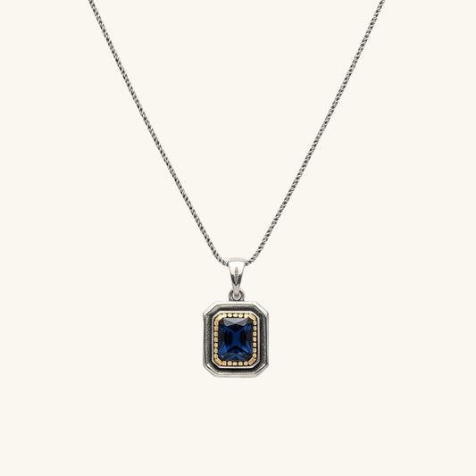 Lacivert Stone Rectangular Women's Silver Necklace