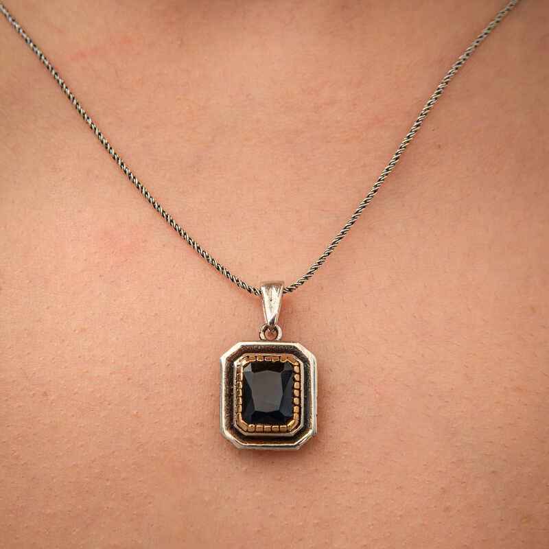 Lacivert Stone Rectangular Women's Silver Necklace