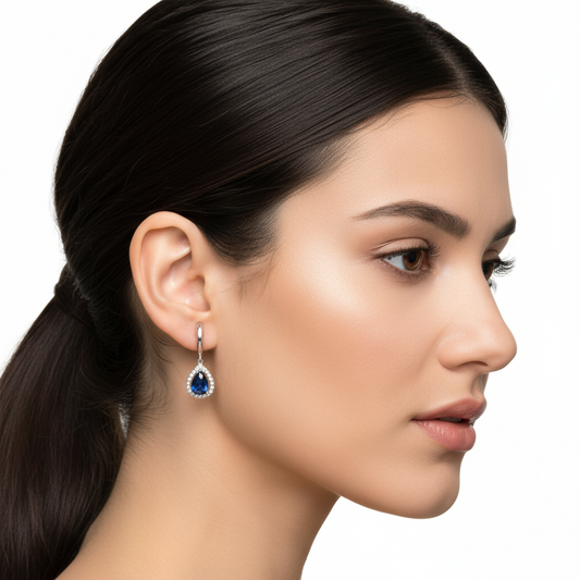 Navy Blue Zircon Stone Drop Silver Earrings