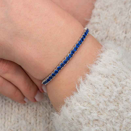 Navy Blue Zircon Stone Waterway Women's Silver Bracelet