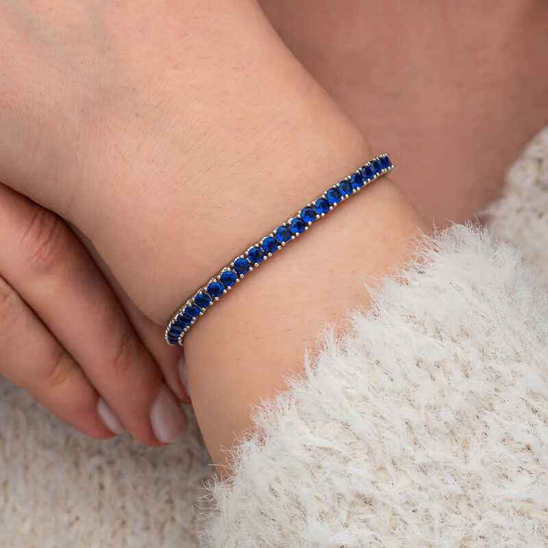 Navy Blue Zircon Stone Waterway Women's Silver Bracelet