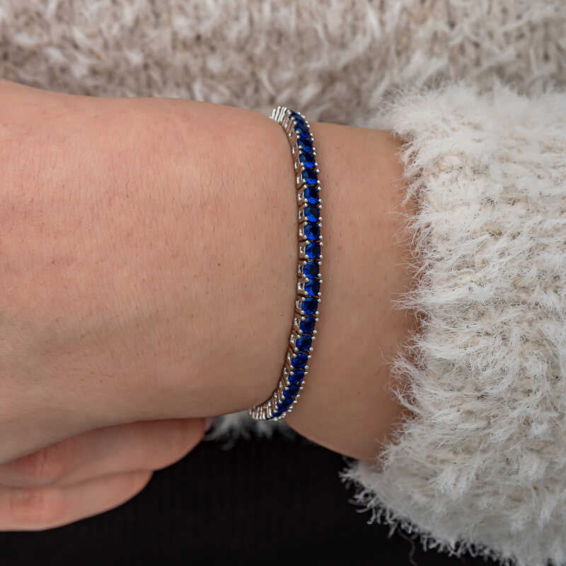 Navy Blue Zircon Stone Tennis Women's Silver Bracelet