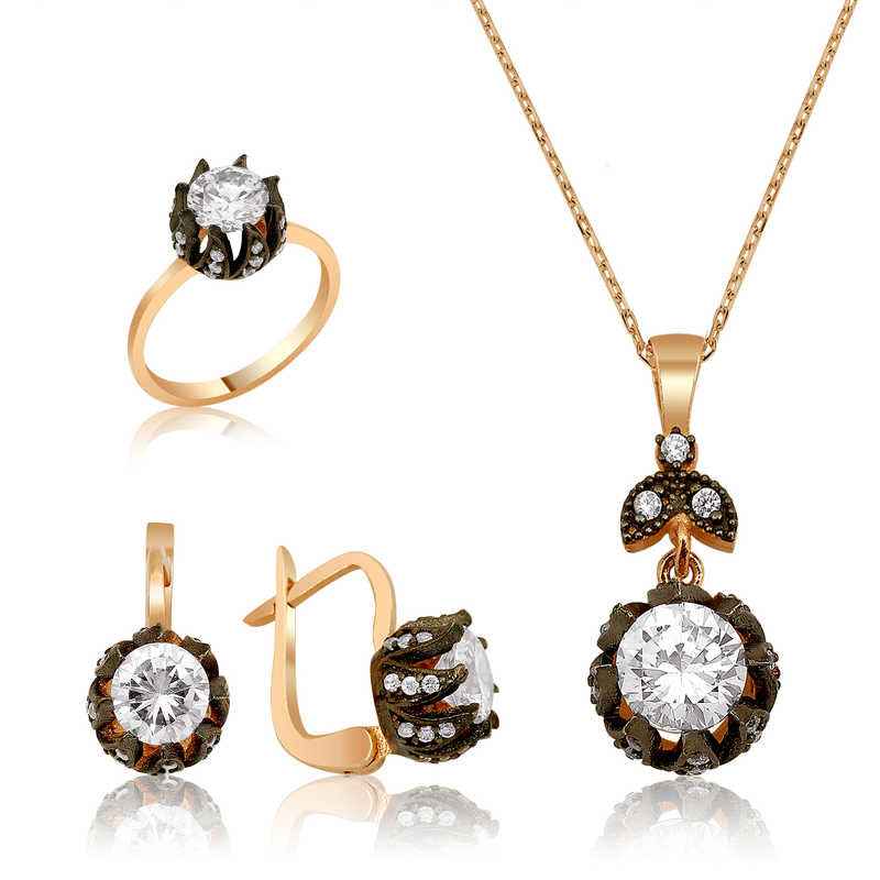 Diamond Model Tulip Women's Rose Plated Silver Set