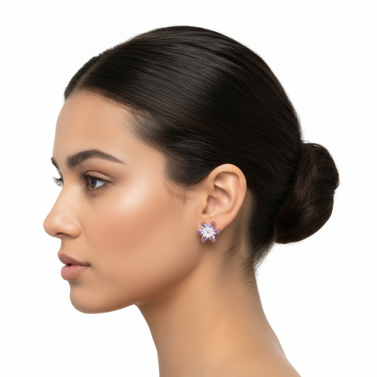 Lilac Lotus Flower Silver Earrings