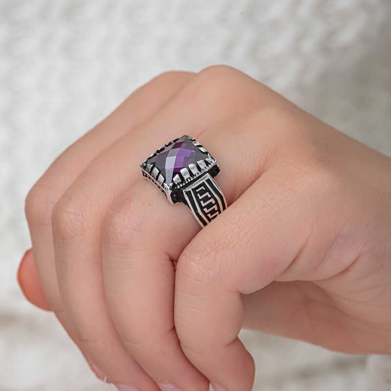 Lilac Zircon Stone Boys' Silver Ring