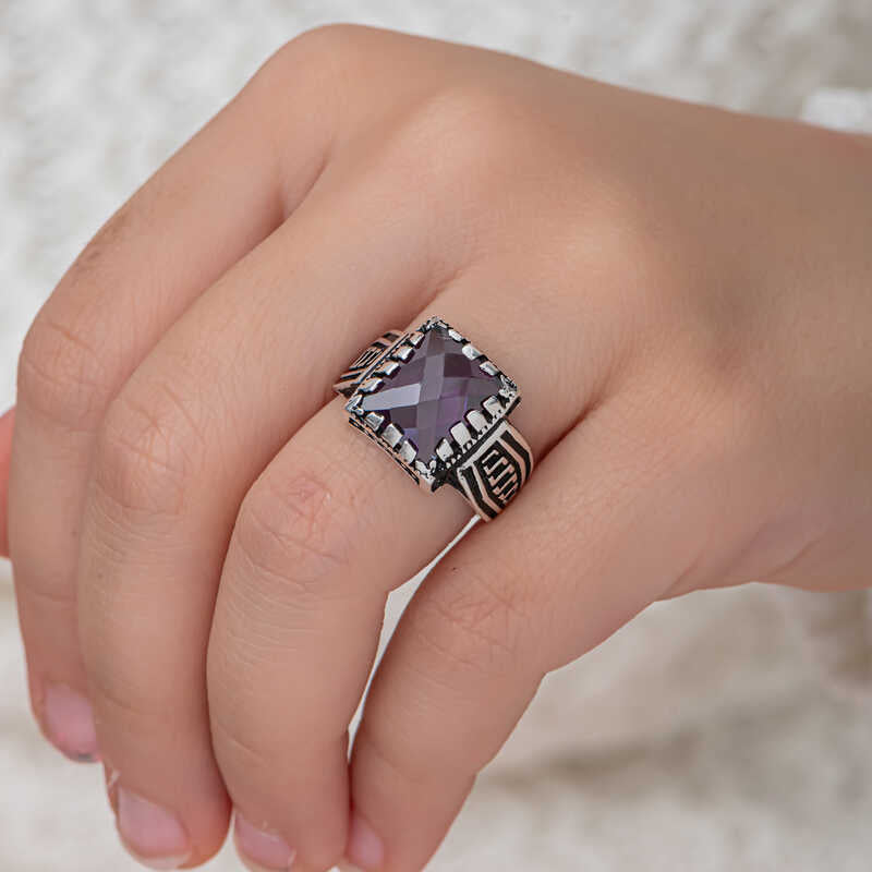 Lilac Zircon Stone Boys' Silver Ring