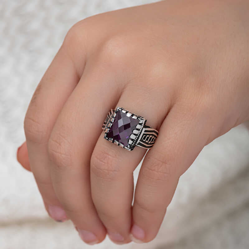 Lilac Zircon Stone Boys' Silver Ring