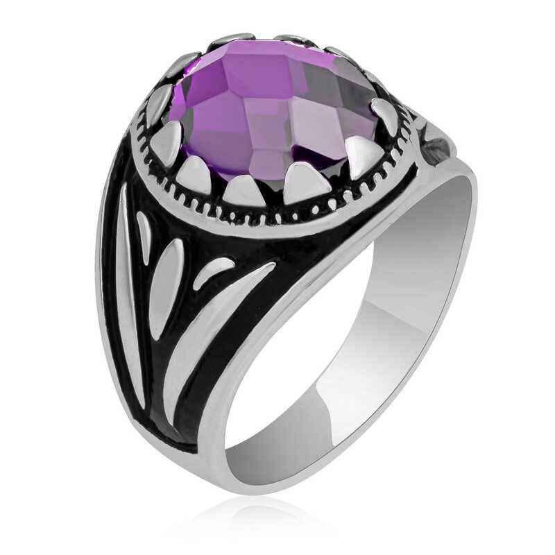 Lilac Zircon Stone Children's Boys Silver Ring