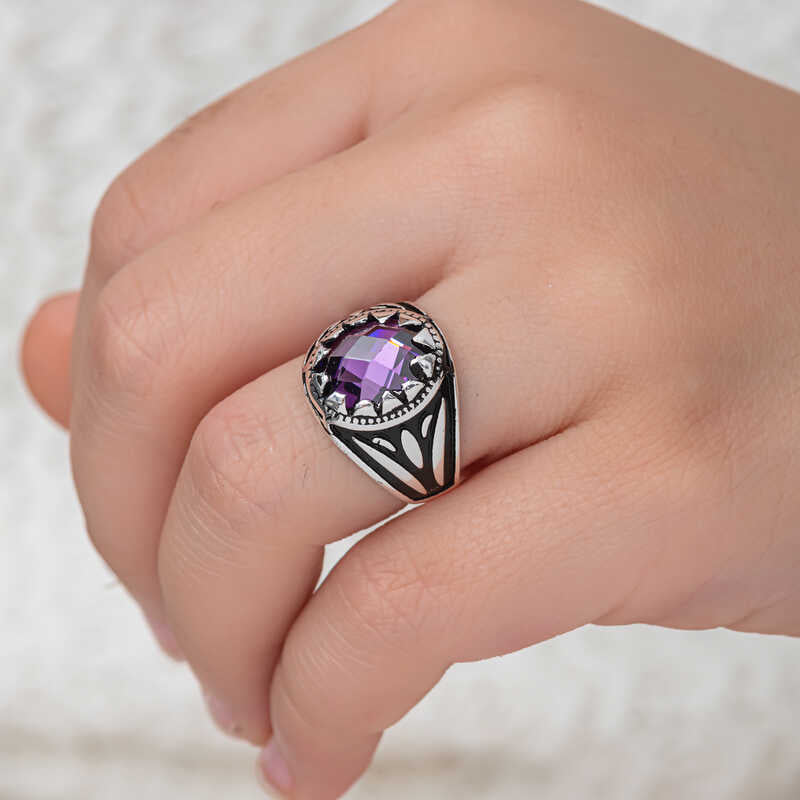 Lilac Zircon Stone Children's Boys Silver Ring