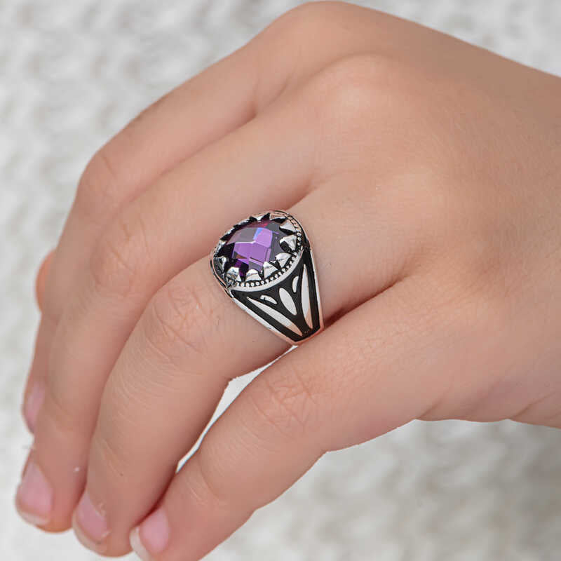 Lilac Zircon Stone Children's Boys Silver Ring