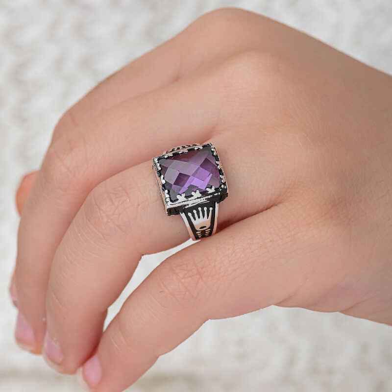 Lilac Zircon Stone Boys' Silver Ring