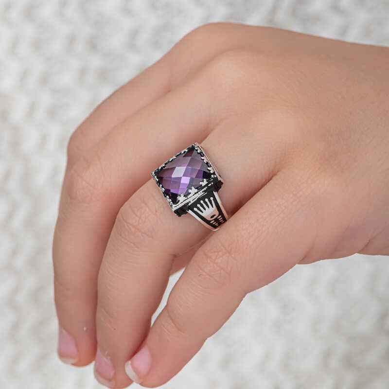 Lilac Zircon Stone Boys' Silver Ring