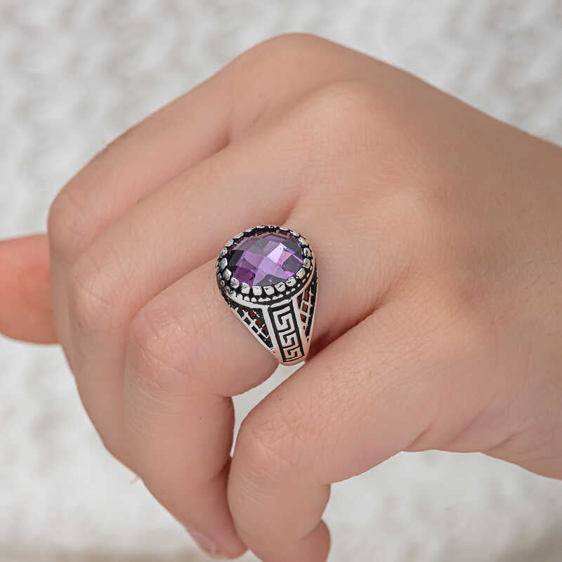 Lilac Zircon Stone Boys' Silver Ring