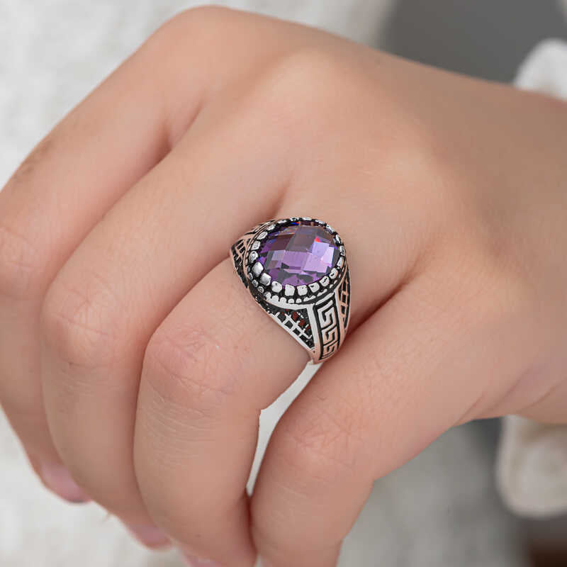 Lilac Zircon Stone Boys' Silver Ring