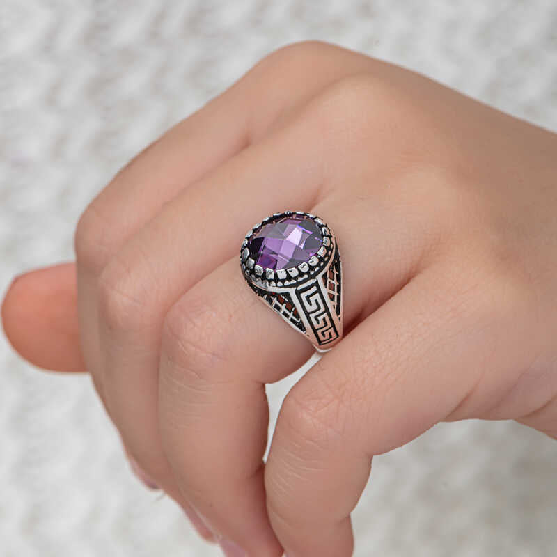 Lilac Zircon Stone Boys' Silver Ring