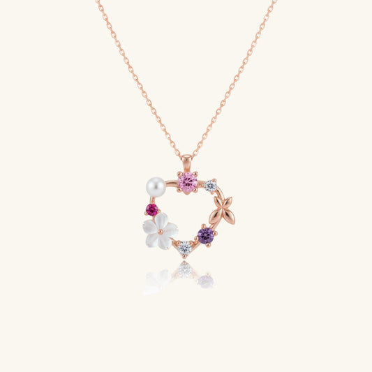 Rose Plated Magnolia Flower Butterfly Women's Silver Necklace