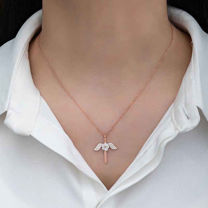 Magnolia Flower Angel Women's Silver Necklace