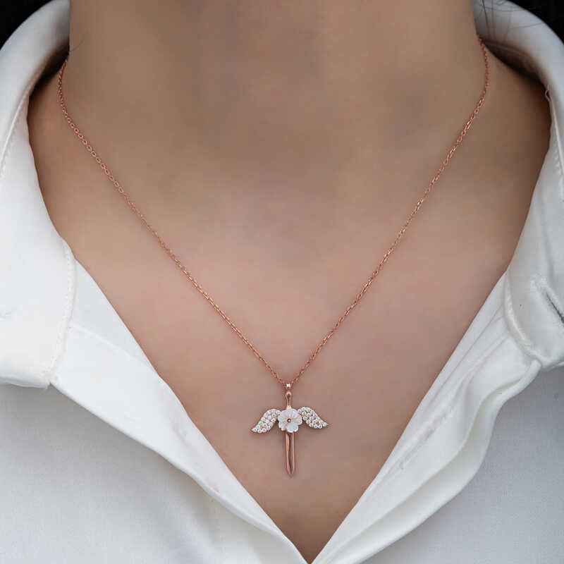 Magnolia Flower Angel Women's Silver Necklace