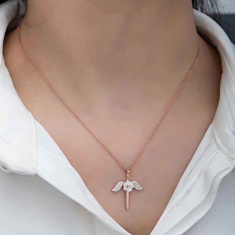 Magnolia Flower Angel Women's Silver Necklace