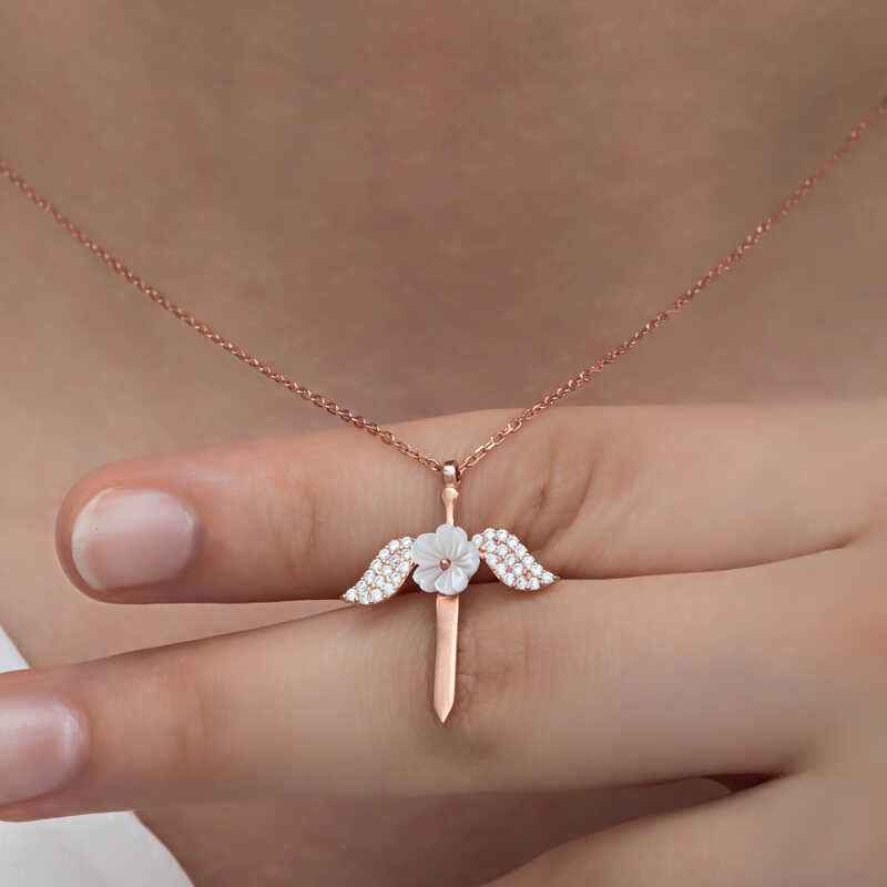 Magnolia Flower Angel Women's Silver Necklace