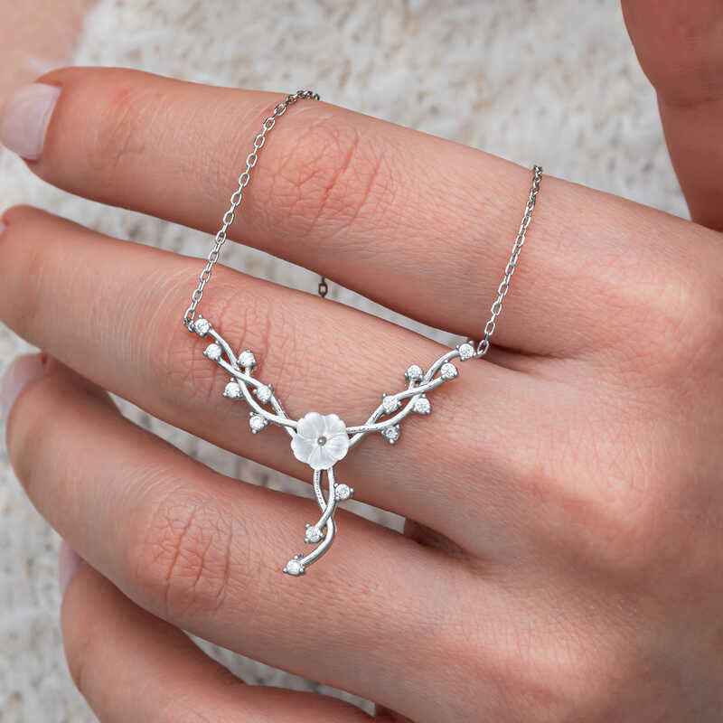 Magnolia Flower Vine Women's Silver Necklace