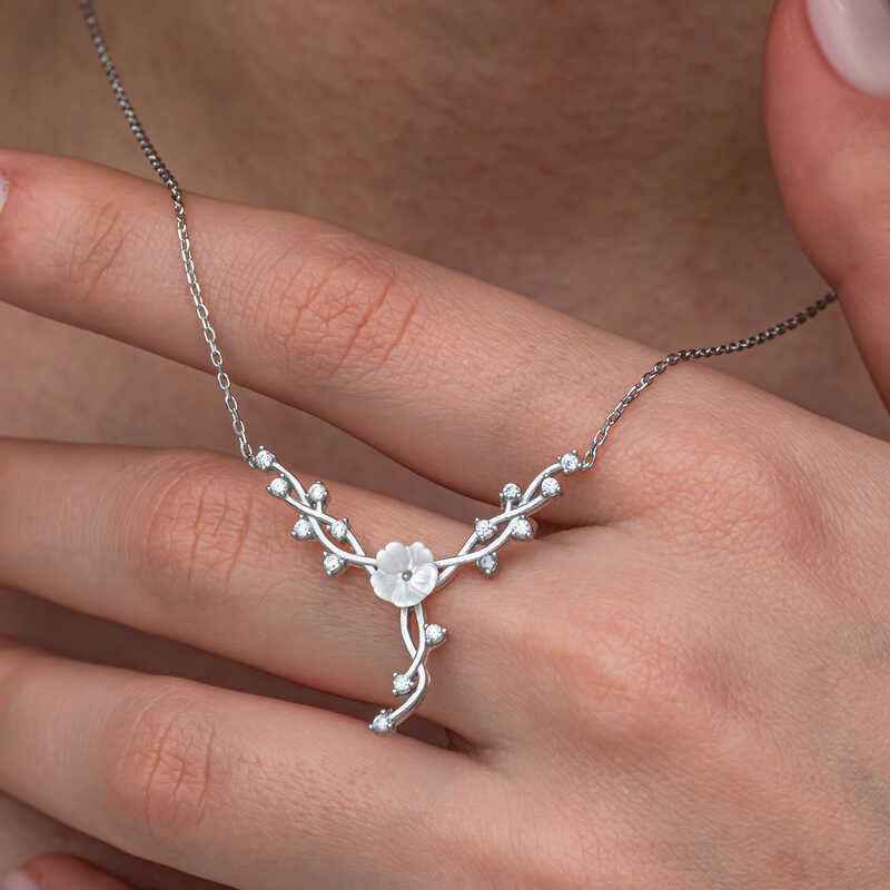 Magnolia Flower Vine Women's Silver Necklace