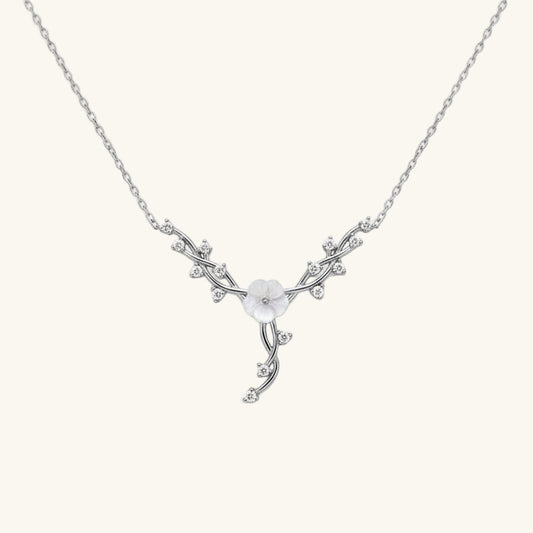 Magnolia Flower Vine Women's Silver Necklace