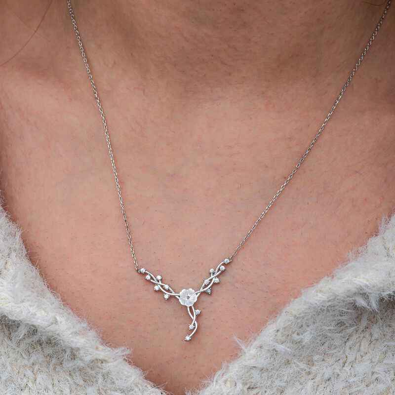 Magnolia Flower Vine Women's Silver Necklace