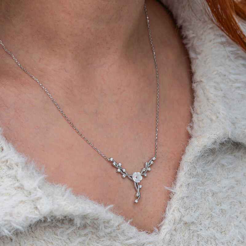Magnolia Flower Vine Women's Silver Necklace