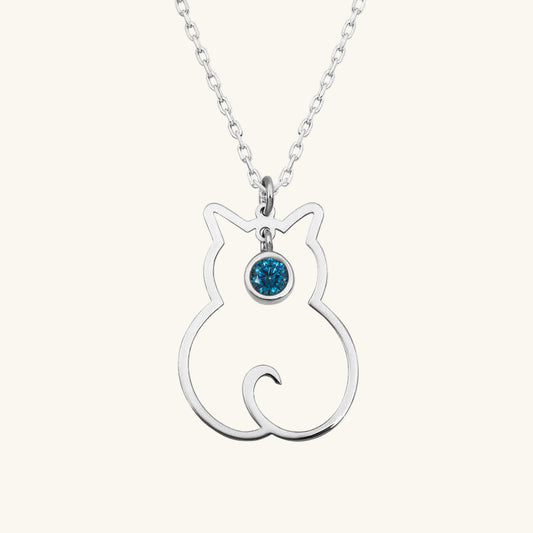 March Birthstone Cat Women's Silver Necklace