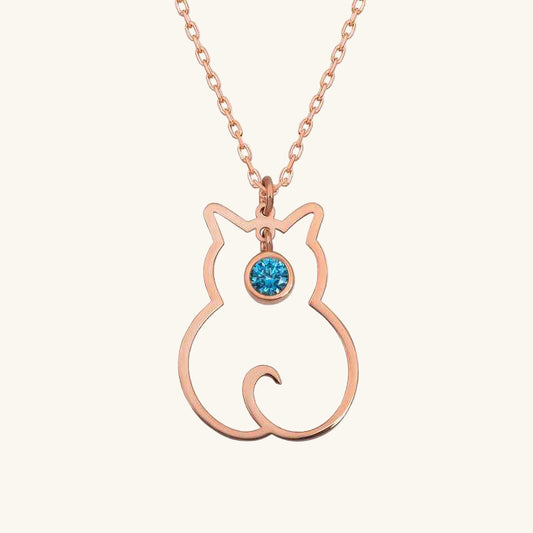 March Birthstone Cat Women's Silver Necklace