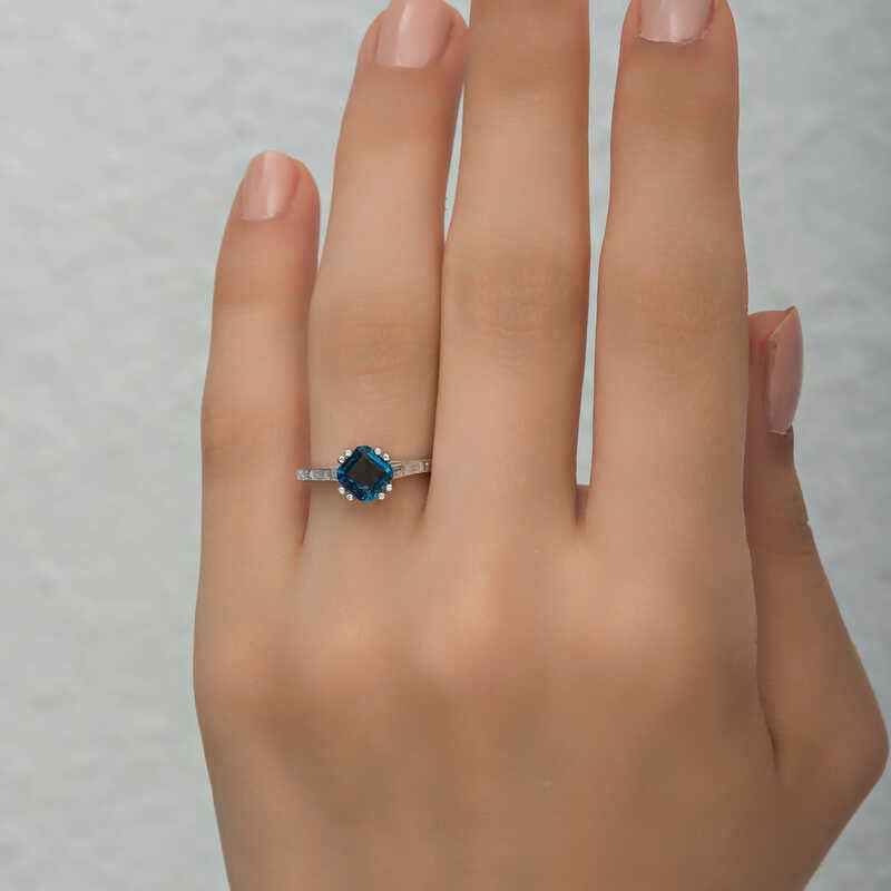 Blue Baguette Single Stone Women's Silver Ring