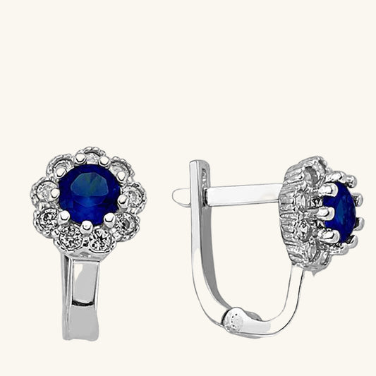 Blue Flower Pattern Round J Women's Silver Earring