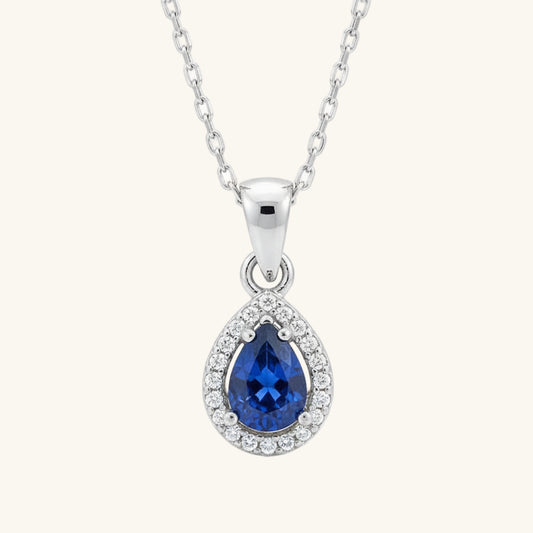 Blue Drop Zircon Stone Women's Silver Necklace