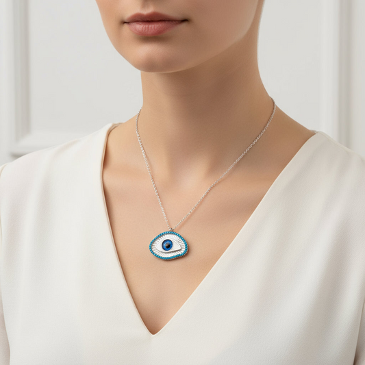 Blue Eye Protective Women's Silver Necklace