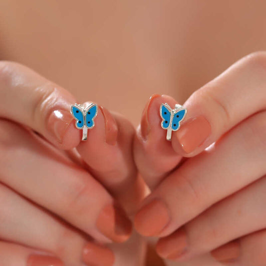 Blue Butterfly Children's Silver Earring