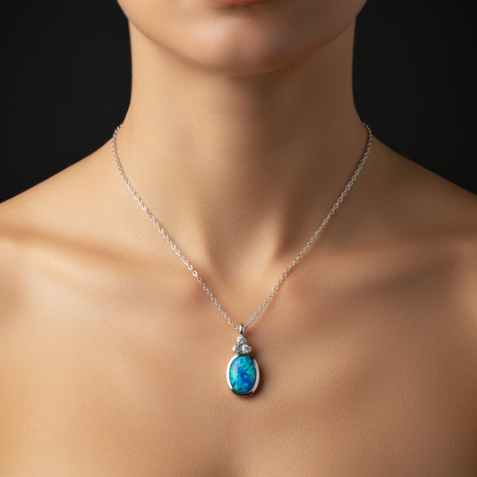 Blue Opal Stone Pineapple Women's Silver Necklace