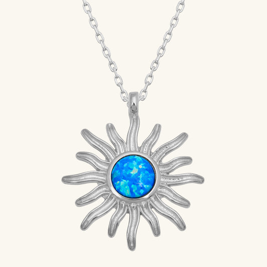 Blauer Opalstein Sonne Damen Silber Halskette