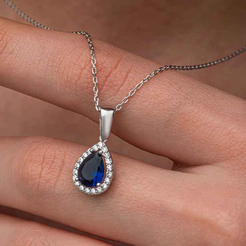 Blue Stone Drop Women's Silver Necklace