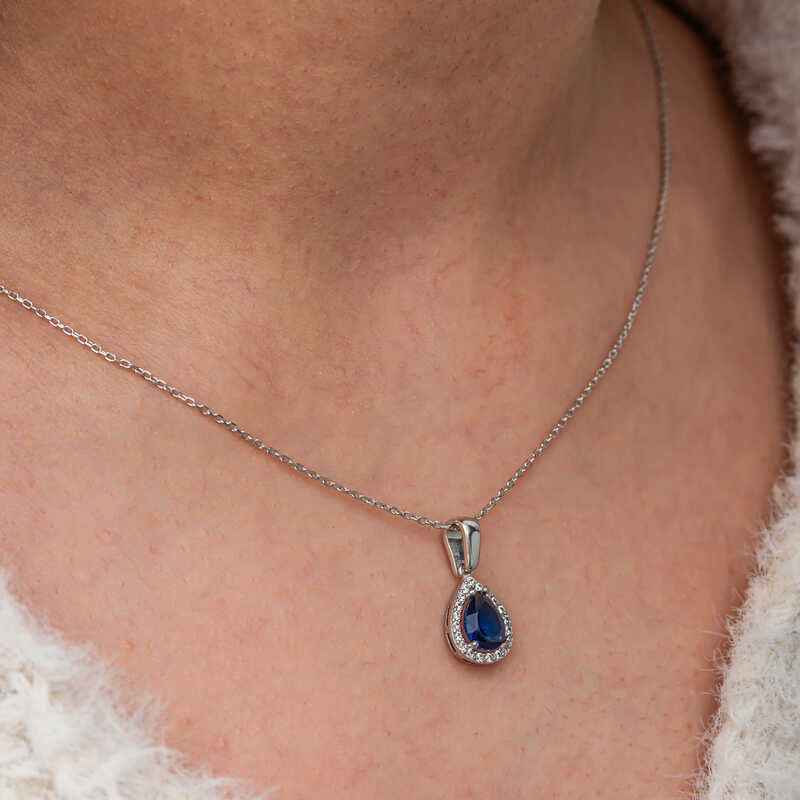 Blue Stone Drop Women's Silver Necklace