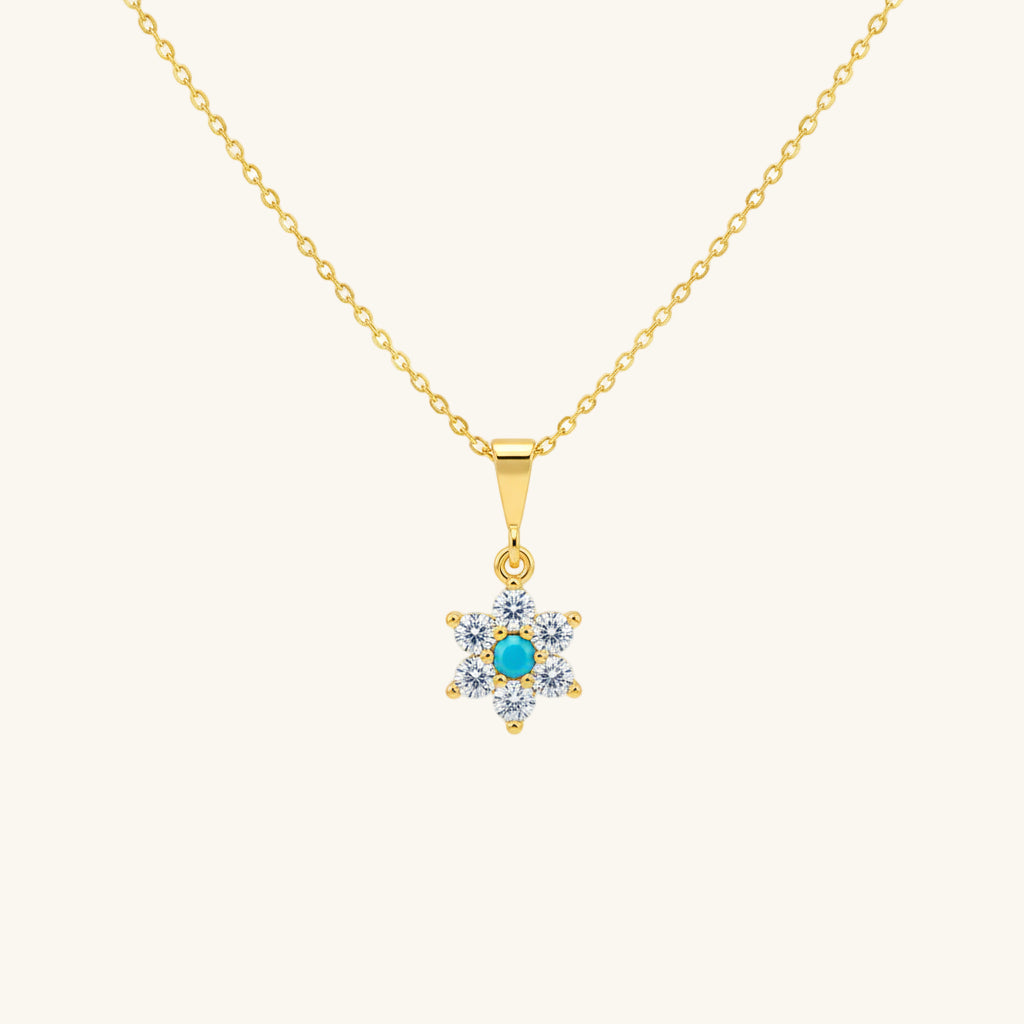 Blue Stone Gold Plated Flower Women's Silver Necklace